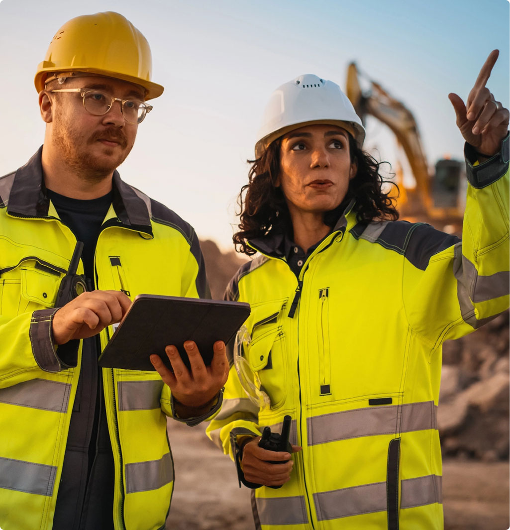 Worker in safety suit